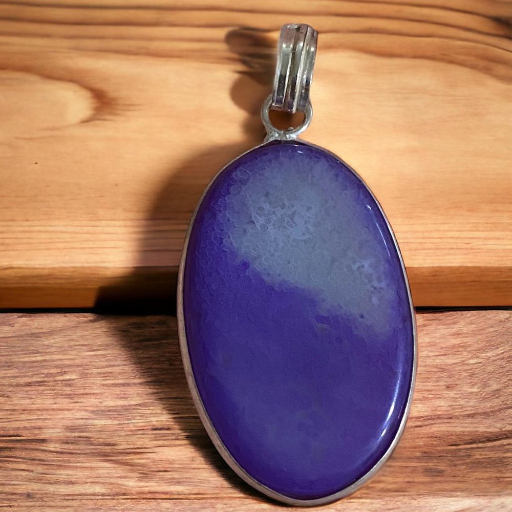 Natural Handmade Banded Purple Agate Pendant.